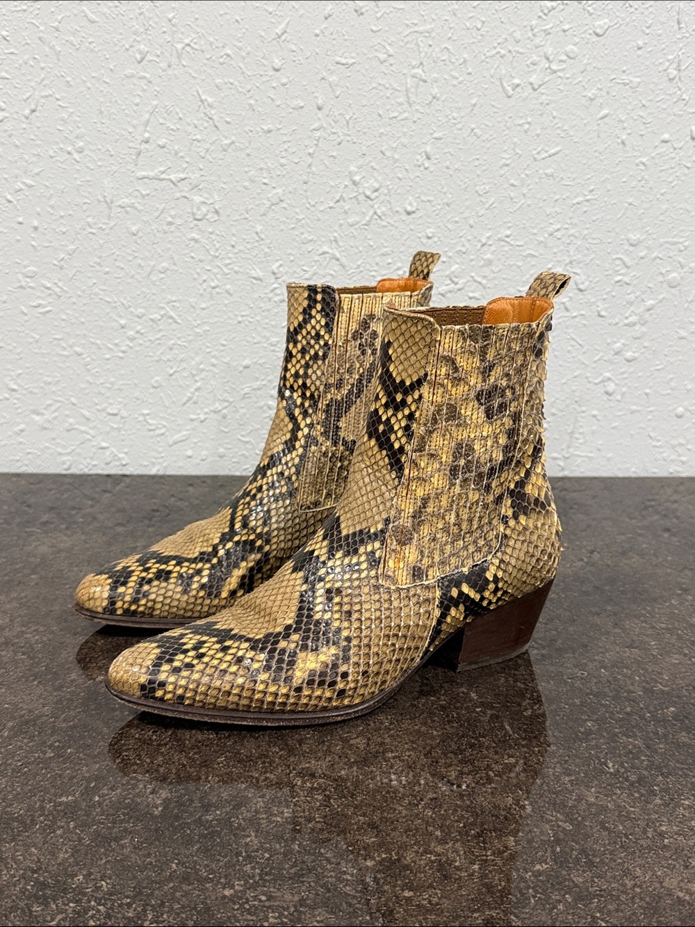 SANDRO Paris Western Amelya Snakeskin Animal Print Ankle Boots Size 36